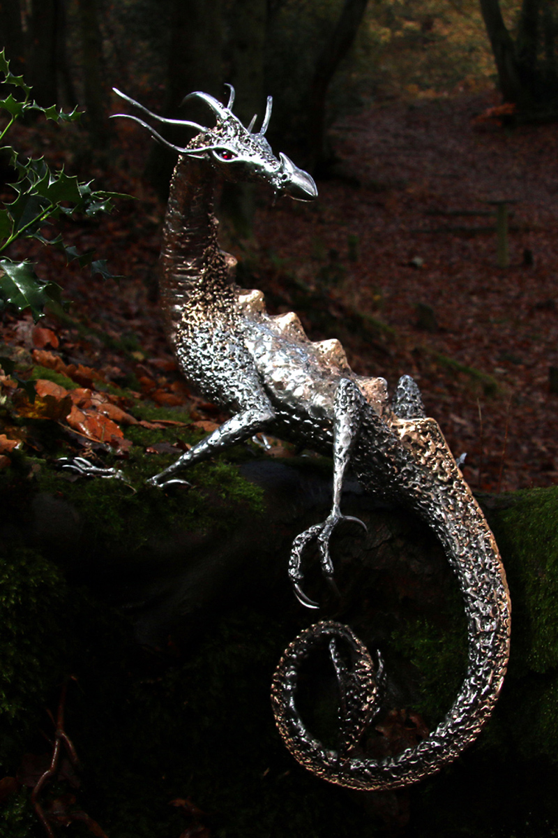 Polished Bronze and Stainless Steel Dragon Sculpture