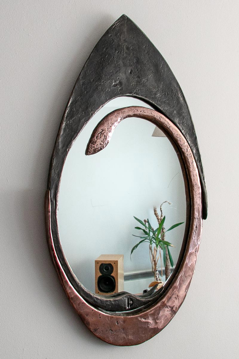 Unusual Forged Copper and Steel Mirror