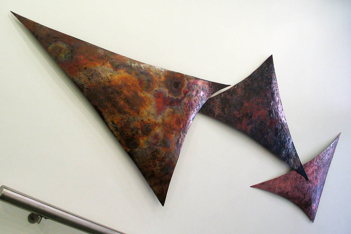 copper Wall Sculpture with Varied Patina 